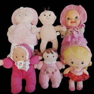 LOT OF 6 SOFT DOLLS FISHER PRICE PRINCESS CHIME GOLDBERGER LULLABY MY FIRST DOLL